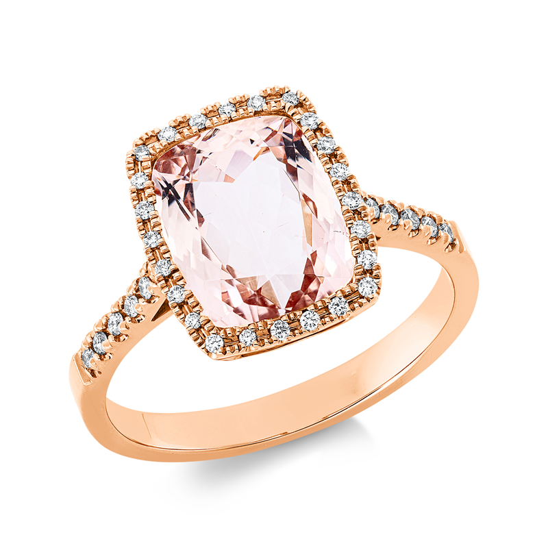 Ring mit Morganit  aus 750/-18 Karat Rotgold mit 36 Diamanten 0