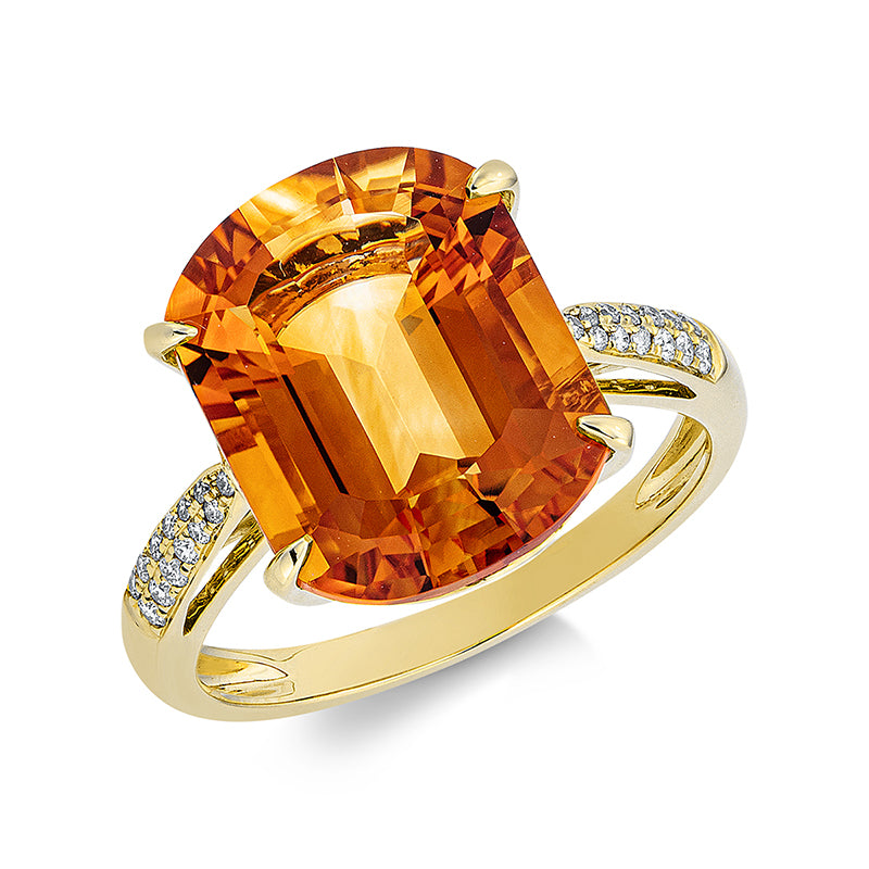 Ring mit Citrin  aus 750/-18 Karat Gelbgold mit 26 Diamanten 0