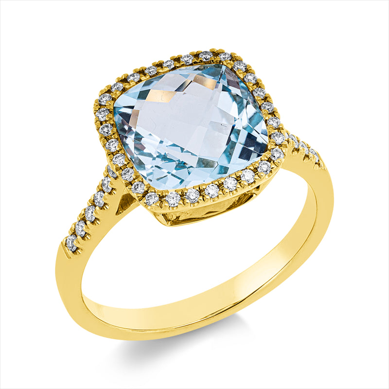 Ring mit Topas  aus 750/-18 Karat Gelbgold mit 40 Diamanten 0