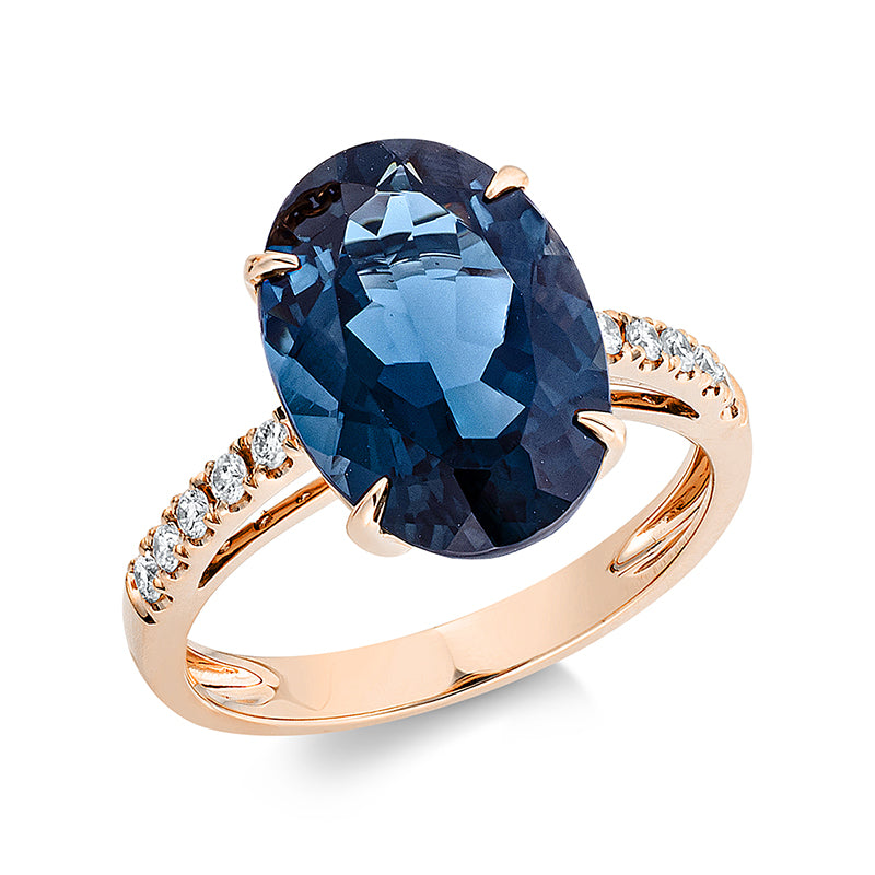 Ring mit Topas  aus 750/-18 Karat Rotgold mit 10 Diamanten 0
