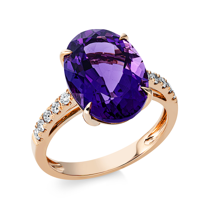 Ring mit Amethyst  aus 750/-18 Karat Rotgold mit 10 Diamanten 0