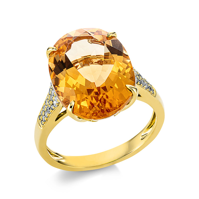 Ring mit Citrin  aus 750/-18 Karat Gelbgold mit 34 Diamanten 0