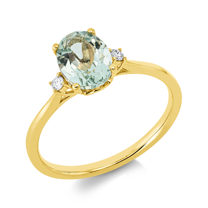 Ring mit Amethyst  aus 750/-18 Karat Gelbgold mit 2 Diamanten 0