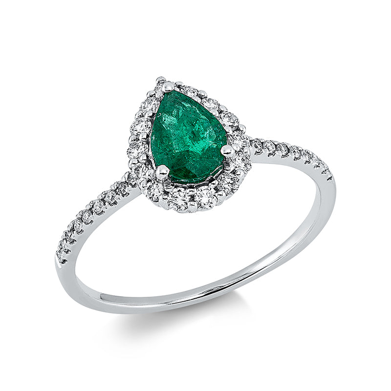 Ring mit Smaragd  aus 750/-18 Karat Weißgold mit 32 Diamanten 0