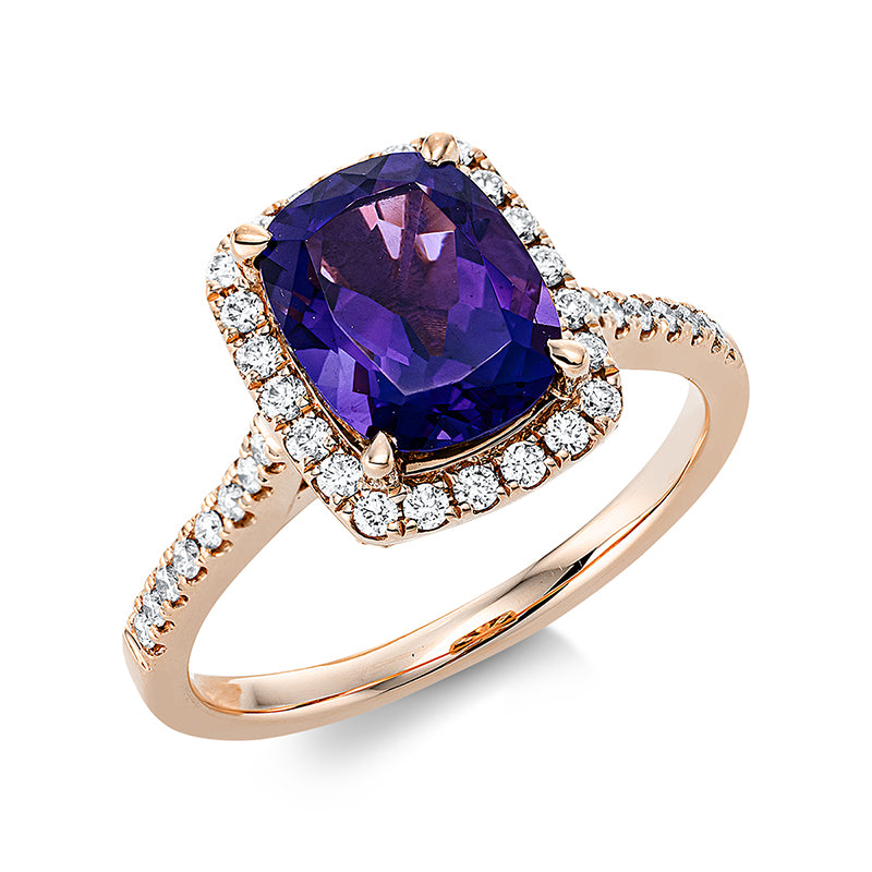 Ring mit Amethyst  aus 750/-18 Karat Rotgold mit 50 Diamanten 0