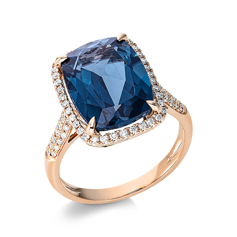 Ring mit Topas  aus 750/-18 Karat Rotgold mit 76 Diamanten 0