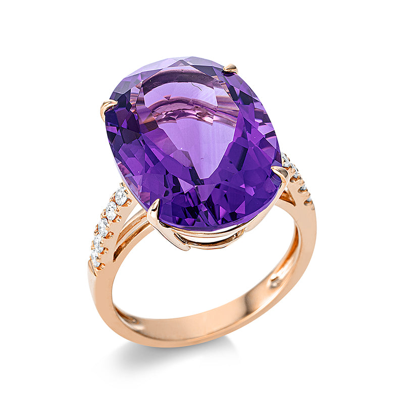 Ring mit Amethyst  aus 750/-18 Karat Rotgold mit 10 Diamanten 0