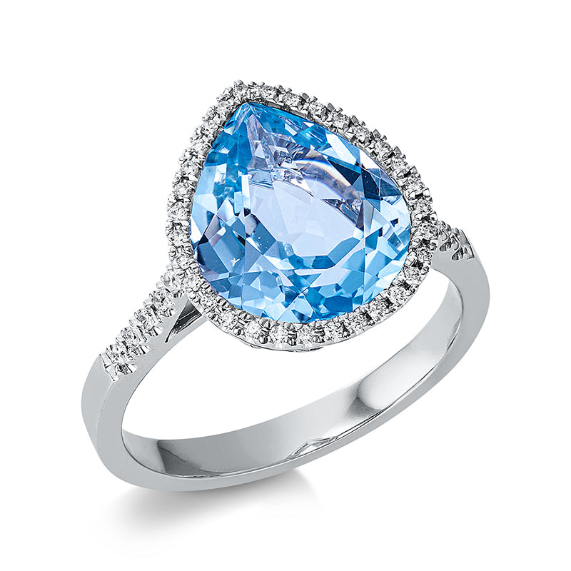 Ring mit Topas  aus 750/-18 Karat Weißgold mit 43 Diamanten 0