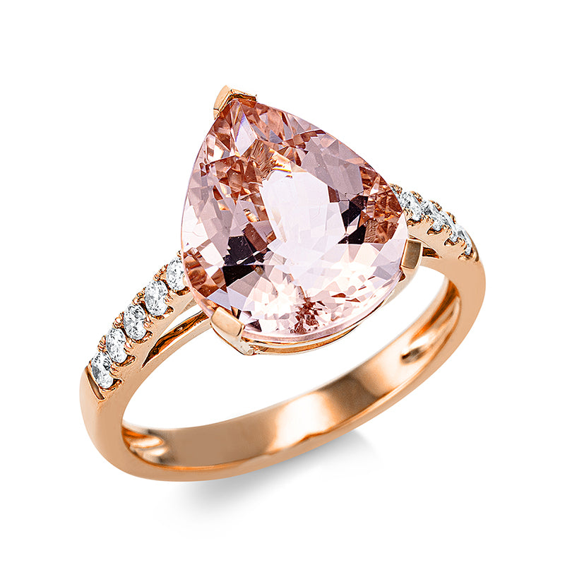Ring mit Morganit  aus 750/-18 Karat Rotgold mit 10 Diamanten 0