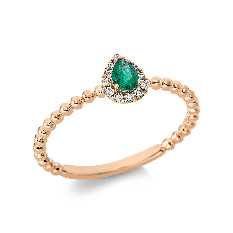 Ring mit Smaragd  aus 750/-18 Karat Rotgold mit 12 Diamanten 0