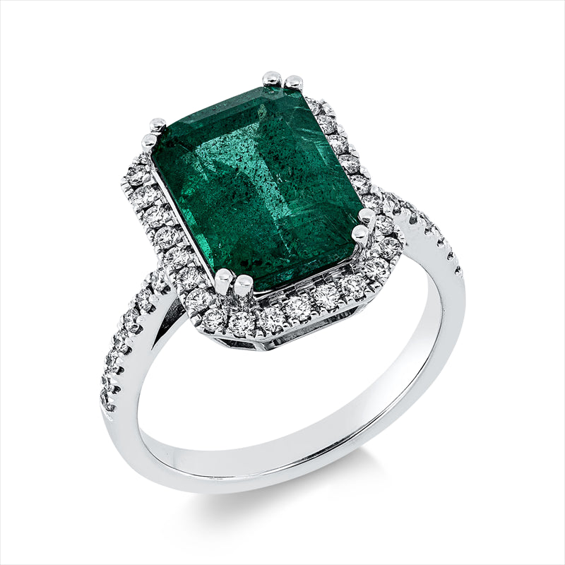 Ring mit Smaragd  aus 750/-18 Karat Weißgold mit 42 Diamanten 0