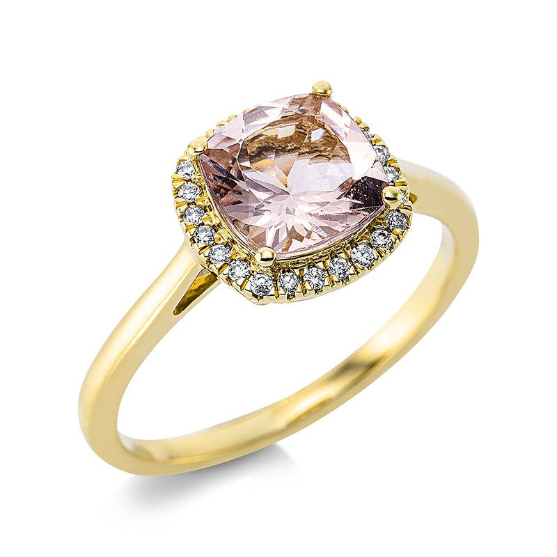 Ring mit Morganit  aus 750/-18 Karat Gelbgold mit 24 Diamanten 0