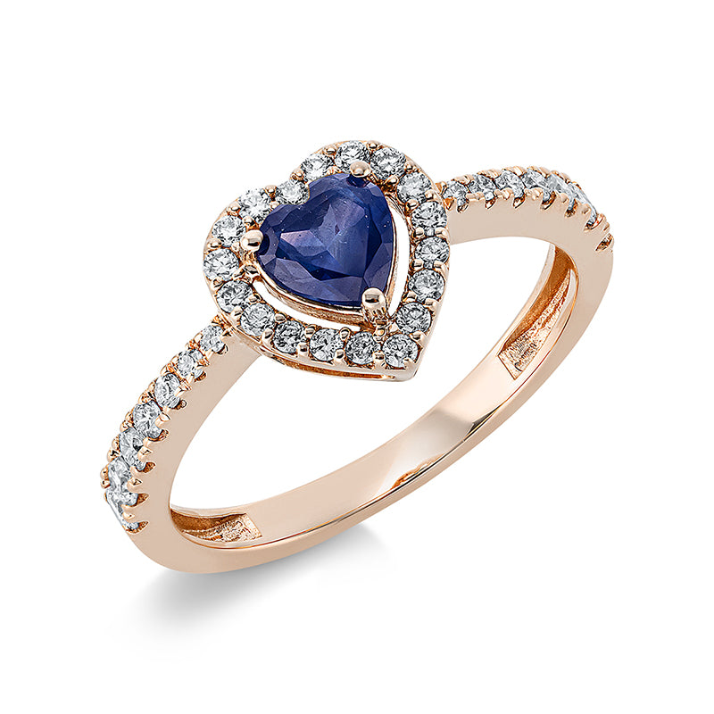 Ring mit Saphir  aus 750/-18 Karat Rotgold mit 32 Diamanten 0