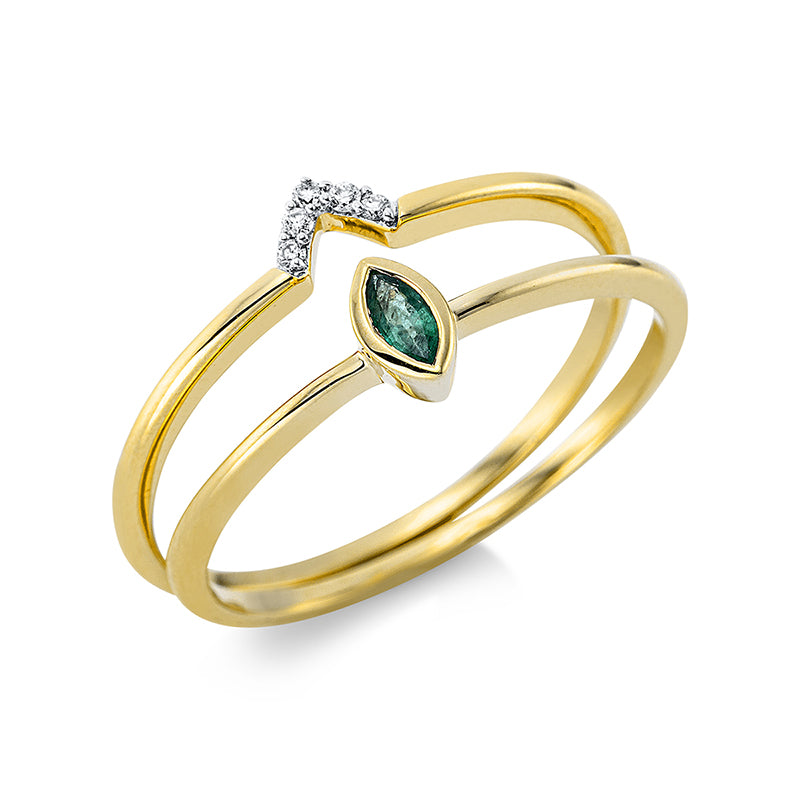 Ring aus Gold mit Diamanten mit Smaragd, -Symbol - 1CP39