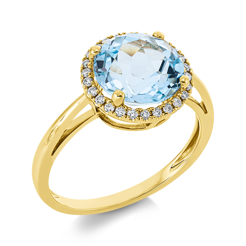 Ring mit Topas  aus 750/-18 Karat Gelbgold mit 26 Diamanten 0