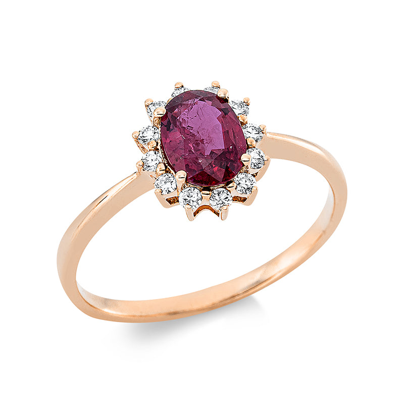 Ring mit Rubin  aus 750/-18 Karat Rotgold mit 12 Diamanten 0