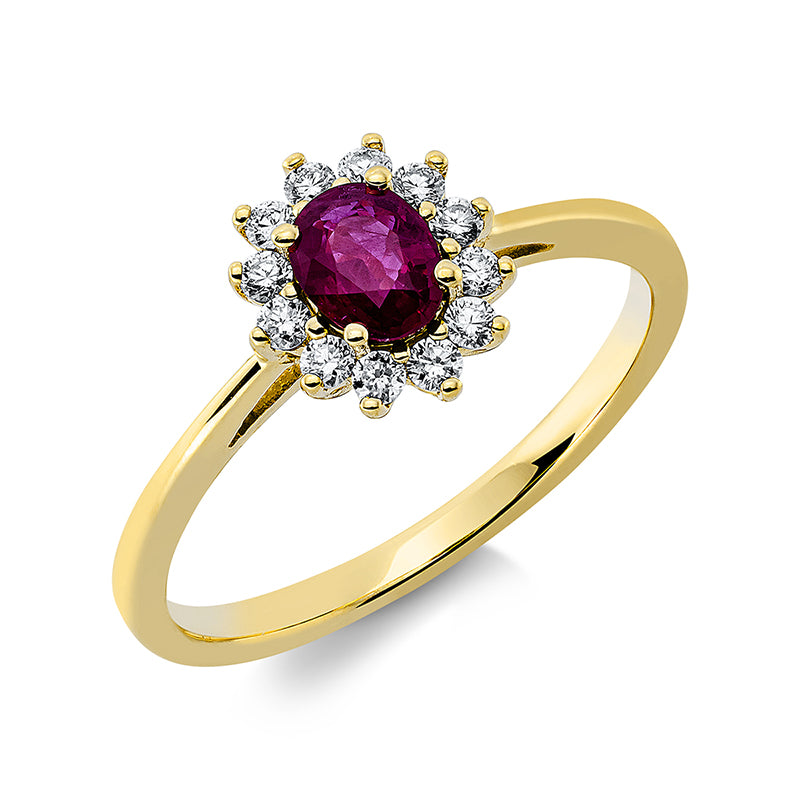 Ring mit Rubin  aus 750/-18 Karat Gelbgold mit 12 Diamanten 0