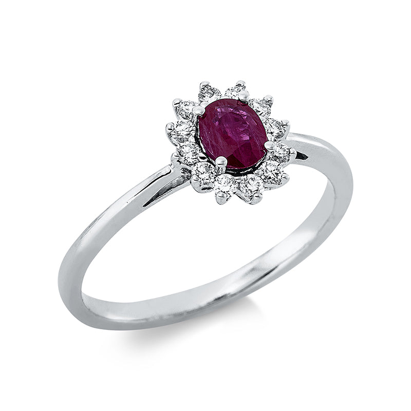 Ring mit Rubin  aus 750/-18 Karat Weißgold mit 12 Diamanten 0