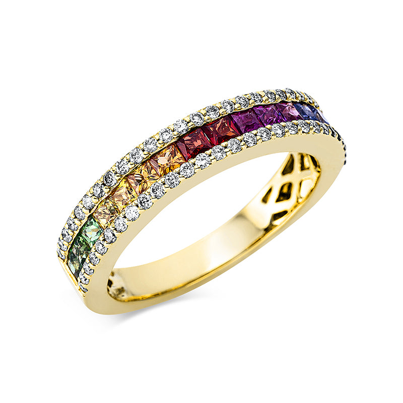 Ring mit Saphir  aus 750/-18 Karat Gelbgold mit 56 Diamanten 0