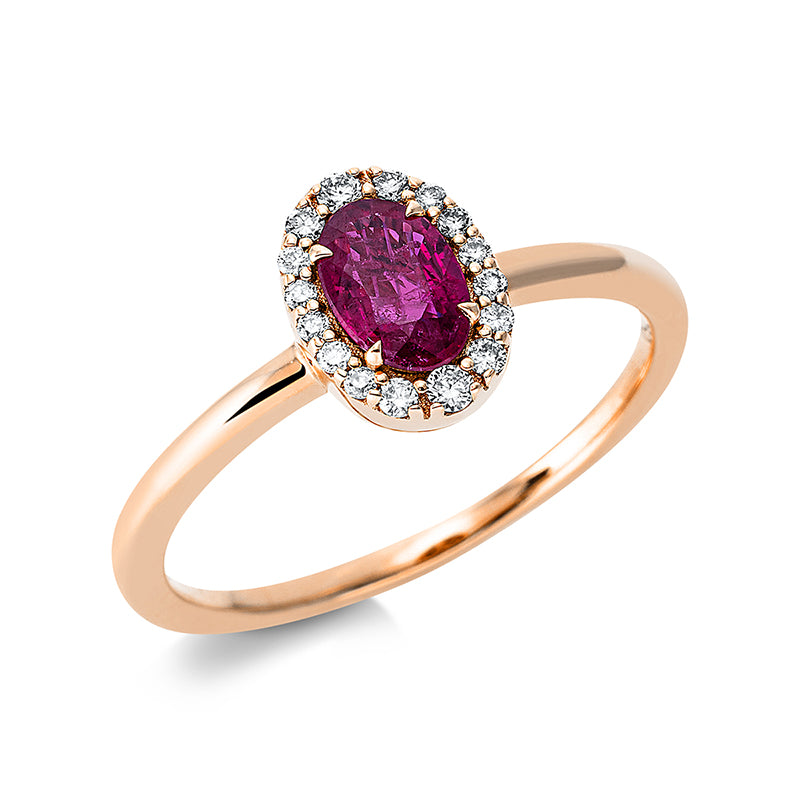 Ring mit Rubin  aus 750/-18 Karat Rotgold mit 16 Diamanten 0