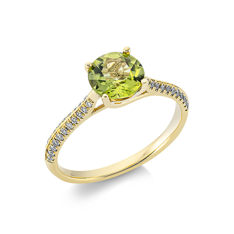Ring mit Peridot  aus 750/-18 Karat Gelbgold mit 44 Diamanten 0