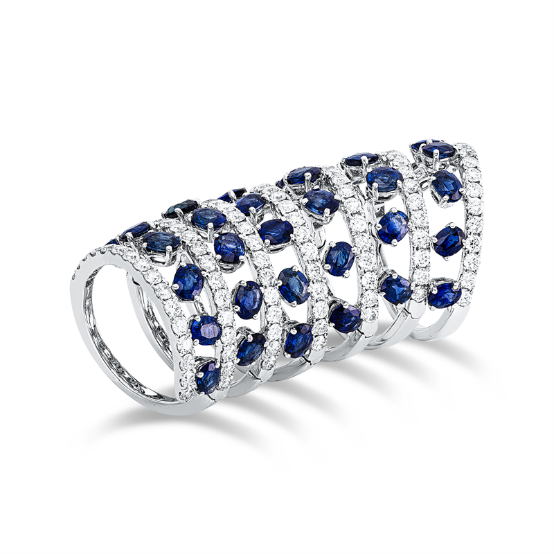 Ring mit Saphir  aus 750/-18 Karat Weißgold mit 118 Diamanten 3