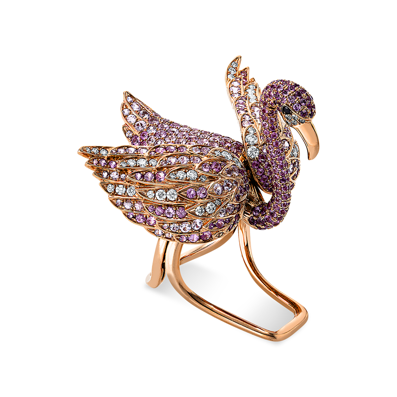 Ring mit Saphir  aus 750/-18 Karat Rotgold mit 58 Diamanten 0