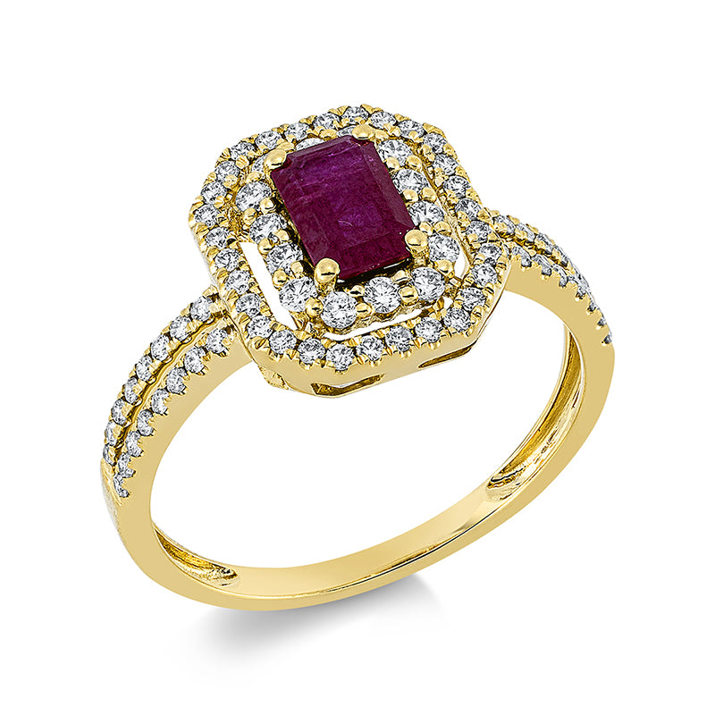 Ring mit Rubin  aus 750/-18 Karat Gelbgold mit 76 Diamanten 0