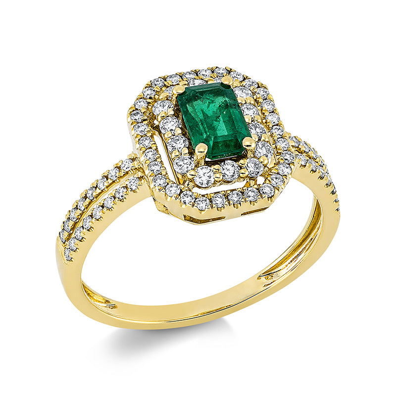 Ring mit Smaragd  aus 750/-18 Karat Gelbgold mit 76 Diamanten 0