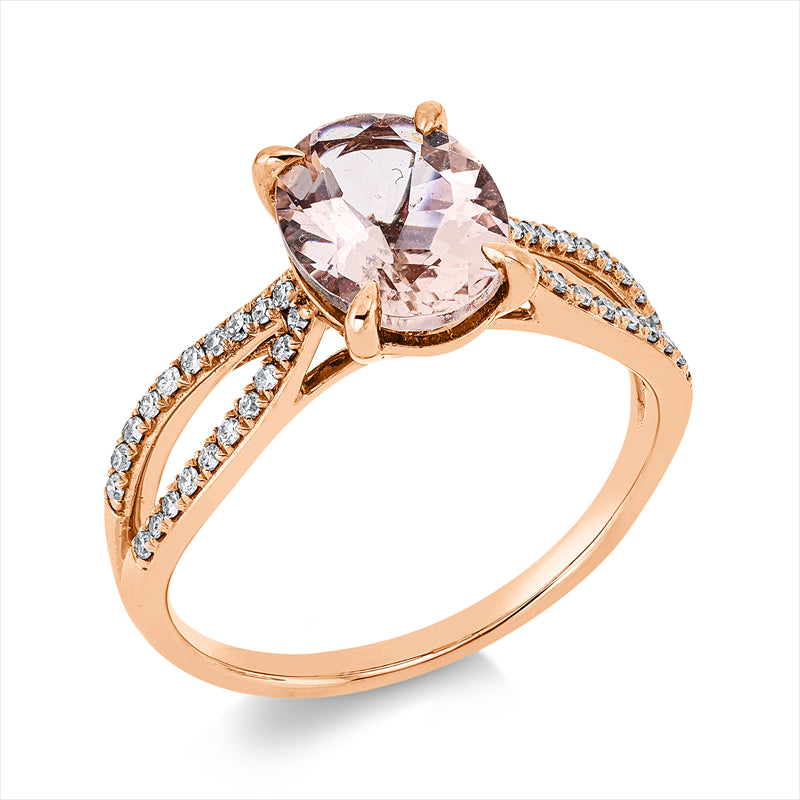 Ring mit Morganit  aus 750/-18 Karat Rotgold mit 40 Diamanten 0