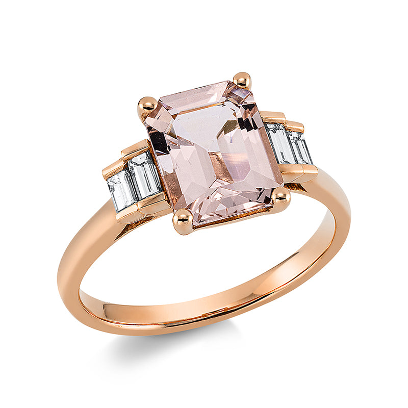Ring mit Morganit  aus 750/-18 Karat Rotgold mit 4 Diamanten 0