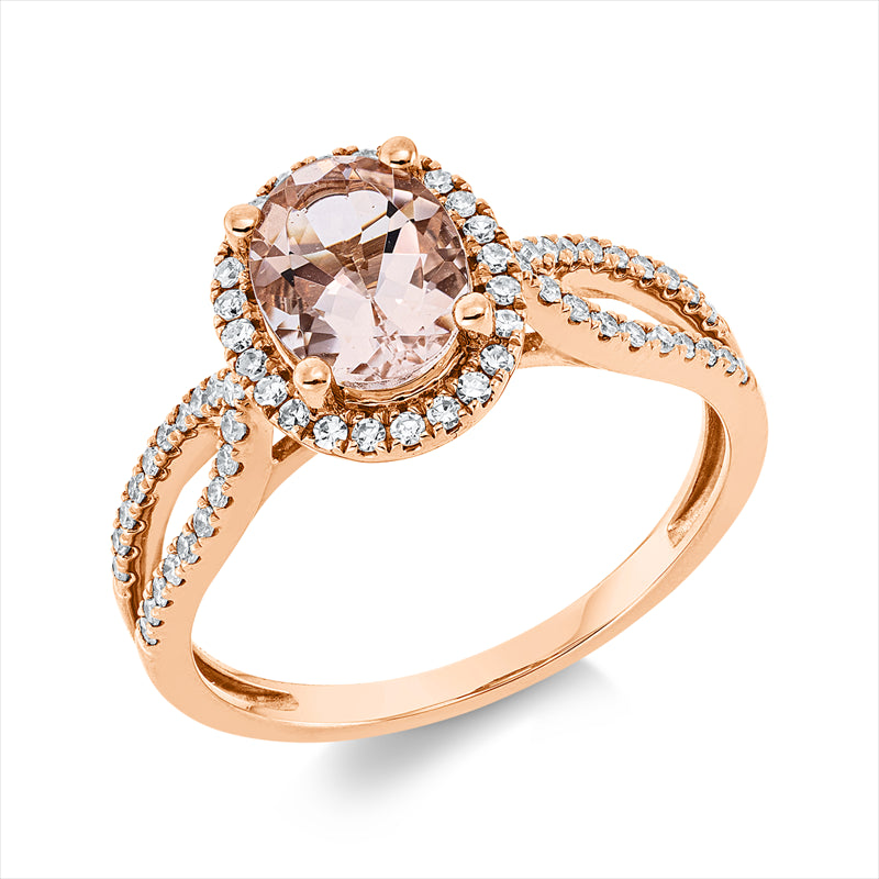 Ring mit Morganit  aus 750/-18 Karat Rotgold mit 62 Diamanten 0