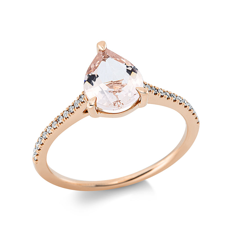 Ring mit Morganit  aus 750/-18 Karat Rotgold mit 24 Diamanten 0
