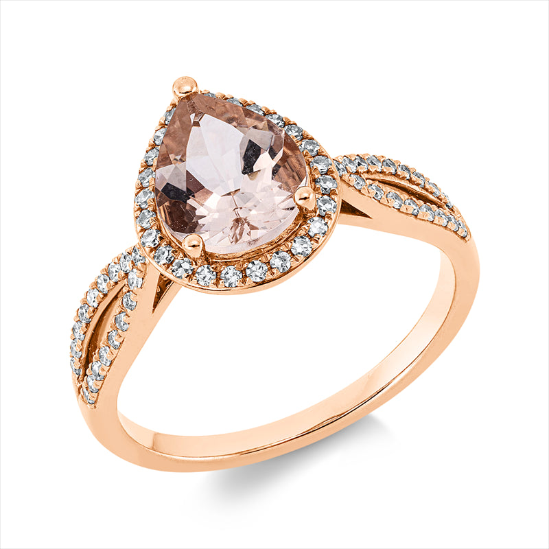 Ring mit Morganit  aus 750/-18 Karat Rotgold mit 59 Diamanten 0