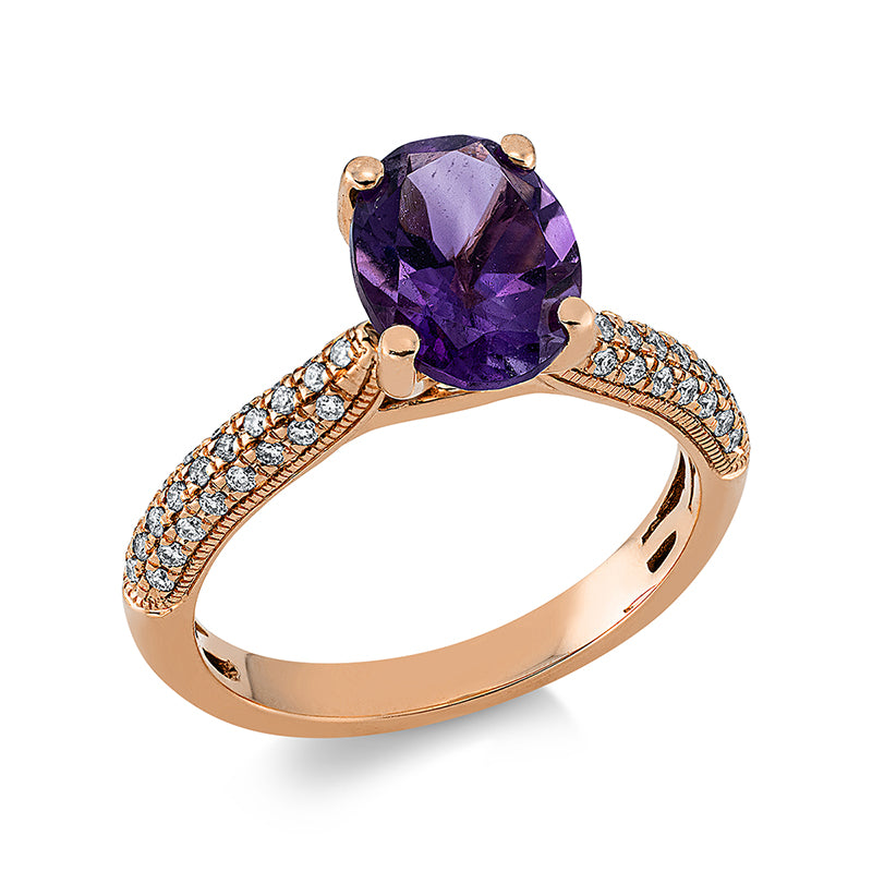 Ring mit Amethyst  aus 750/-18 Karat Rotgold mit 53 Diamanten 0