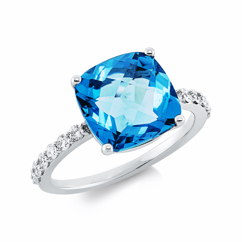 Ring mit Topas  aus 750/-18 Karat Weißgold mit 12 Diamanten 0