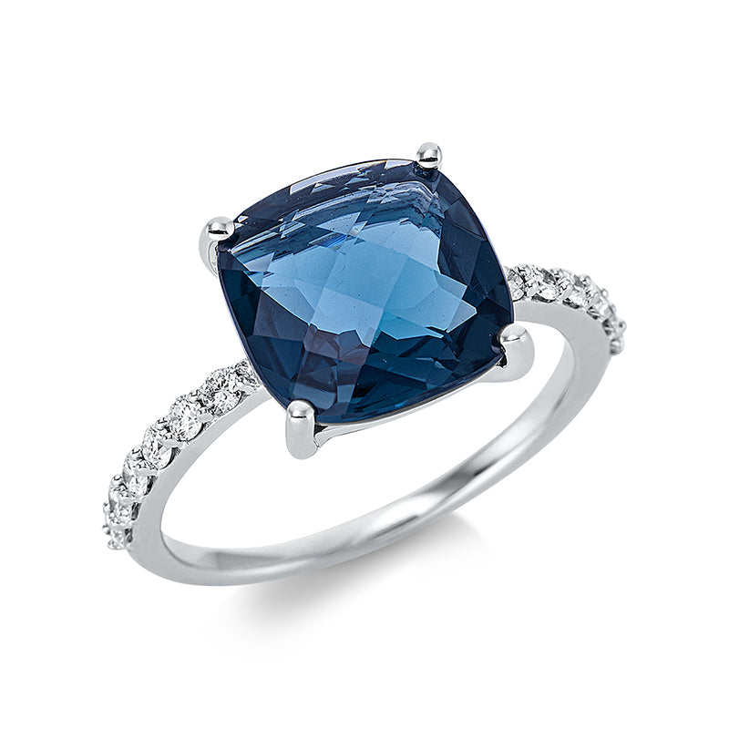 Ring mit Topas  aus 750/-18 Karat Weißgold mit 12 Diamanten 0