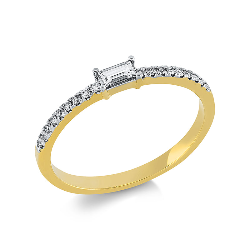 Ring - Solitaire mit Seitenbesatz aus Gold mit Diamanten - 1DL44