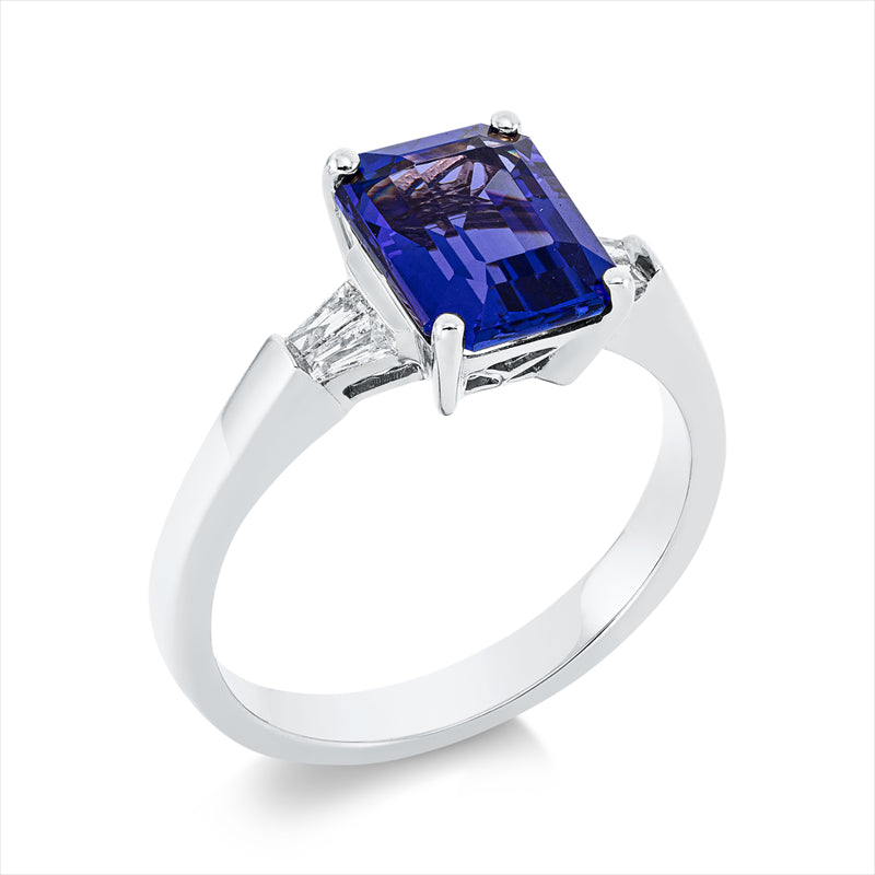 Ring mit Tansanit  aus 750/-18 Karat Weißgold mit 4 Diamanten 0