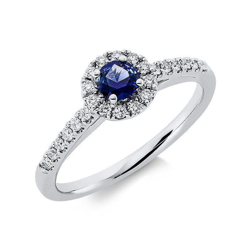 Ring mit Saphir  aus 750/-18 Karat Weißgold mit 24 Diamanten 0