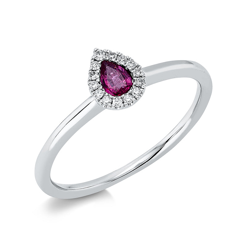 Ring mit Rubin  aus 750/-18 Karat Weißgold mit 14 Diamanten 0