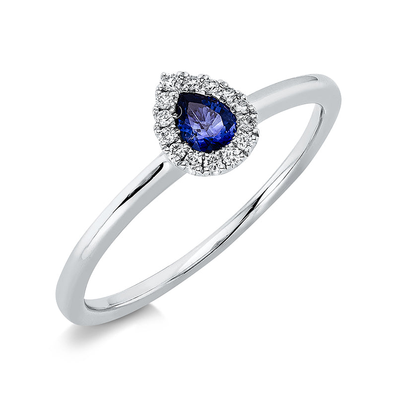 Ring mit Saphir  aus 750/-18 Karat Weißgold mit 14 Diamanten 0