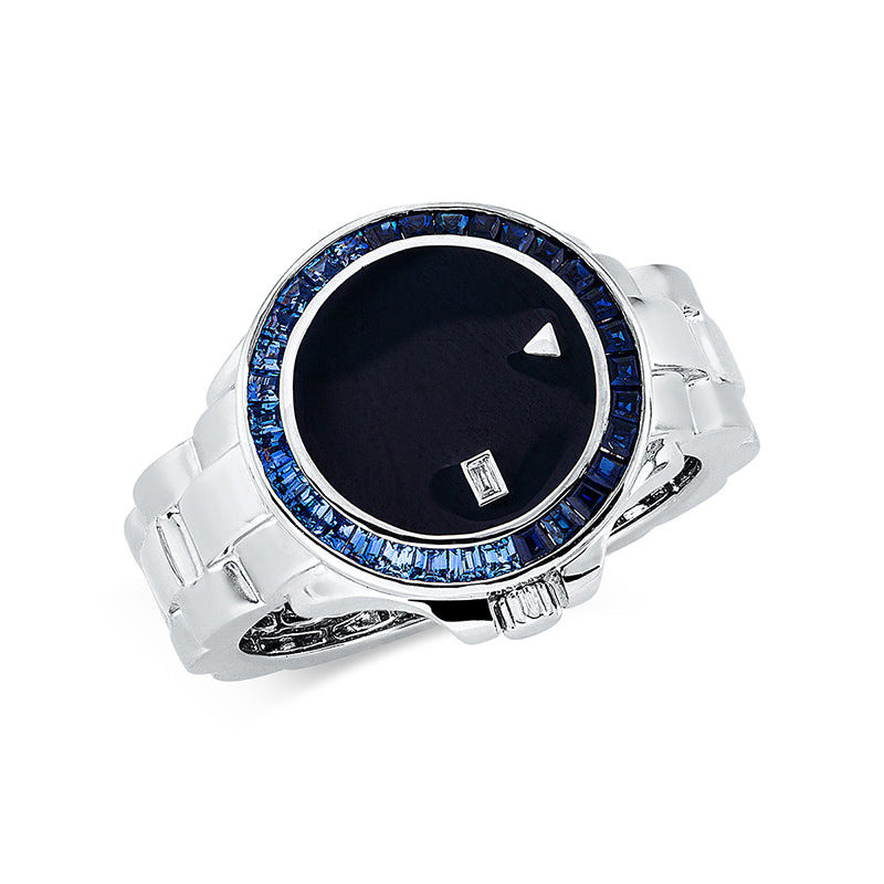 Ring mit Saphir  aus 750/-18 Karat Weißgold mit 1 Diamant 0