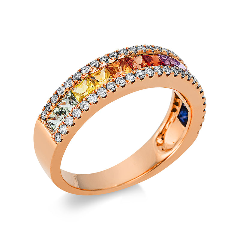 Ring mit Saphir  aus 750/-18 Karat Rotgold mit 56 Diamanten 0