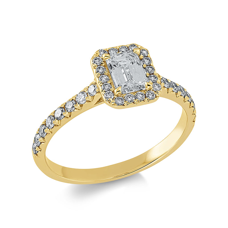 Ring - Solitaire mit Seitenbesatz aus Gold mit Diamanten - 1DU07