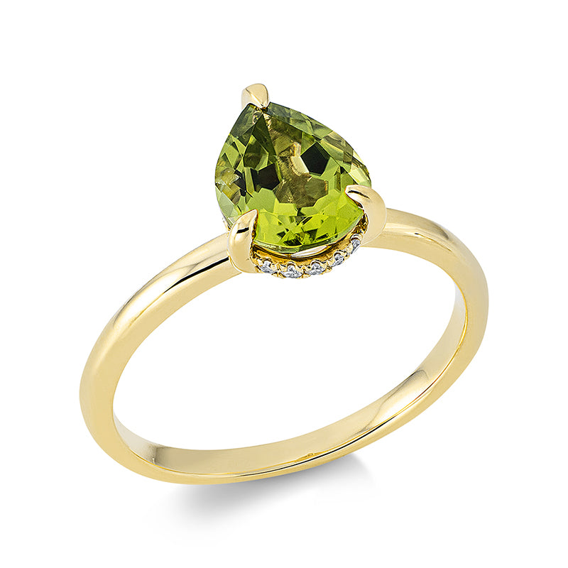 Ring mit Peridot  aus 750/-18 Karat Gelbgold mit 17 Diamanten 0