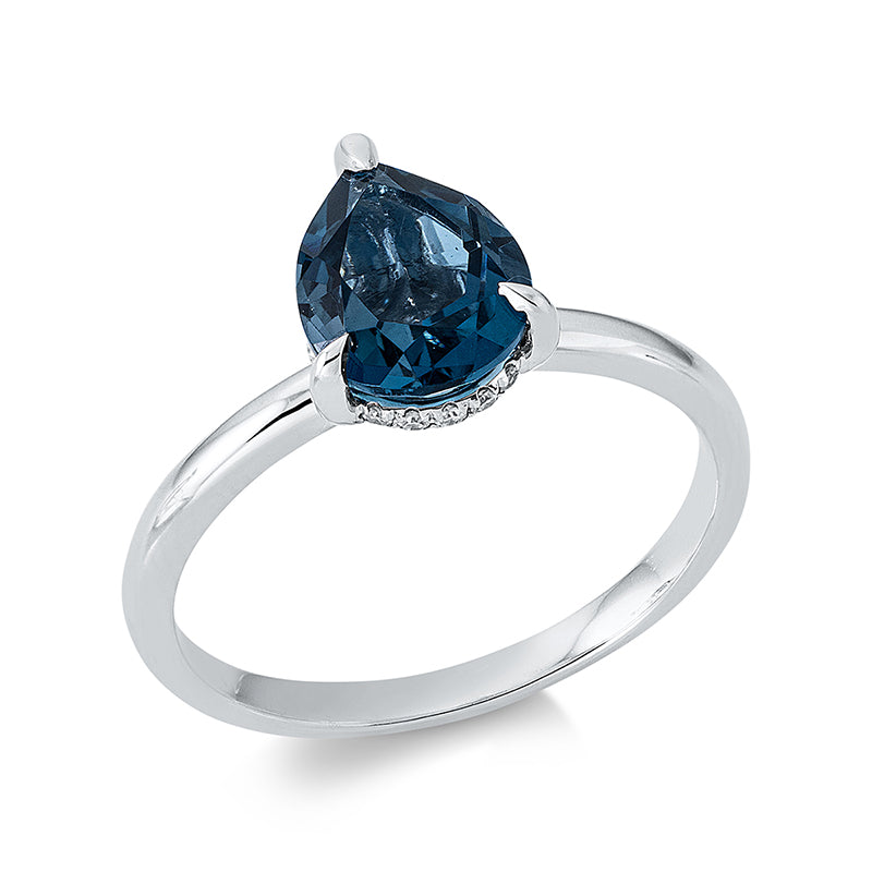 Ring mit Topas  aus 750/-18 Karat Weißgold mit 17 Diamanten 0