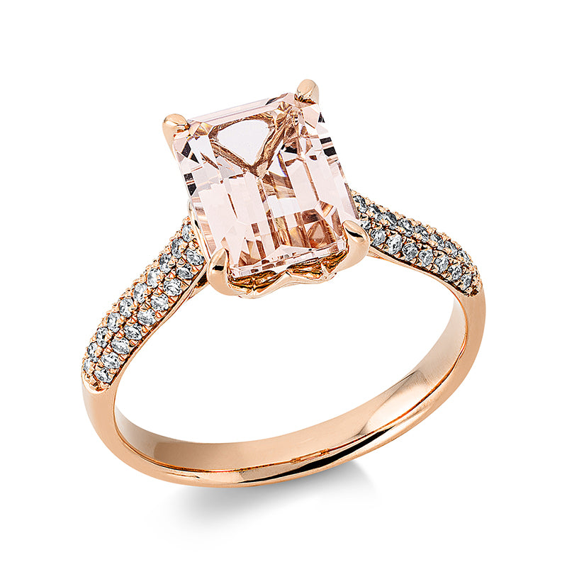 Ring mit Morganit  aus 750/-18 Karat Rotgold mit 56 Diamanten 0