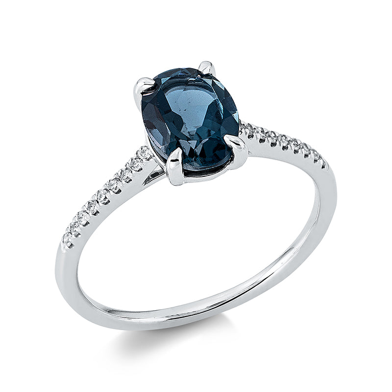 Ring mit Topas  aus 750/-18 Karat Weißgold mit 18 Diamanten 0