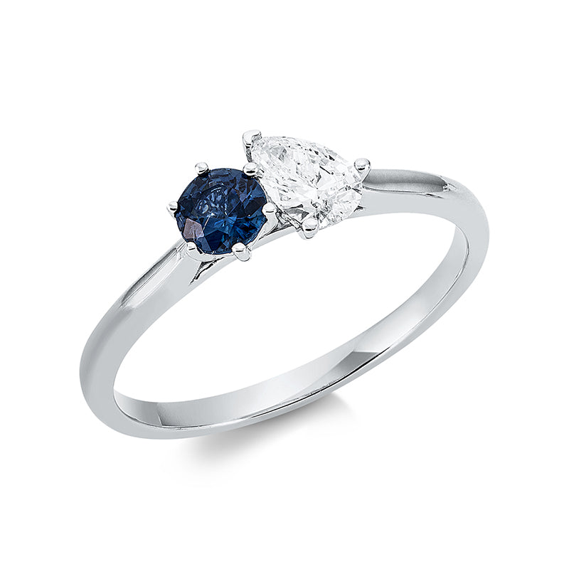Ring mit Saphir  aus 750/-18 Karat Weißgold mit 1 Diamant 0